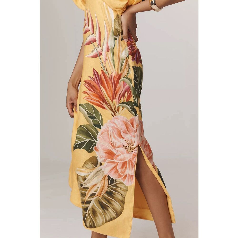 Anthropologie Farm Rio V-Neck Linen Midi Dress - Picture 4 of 13
